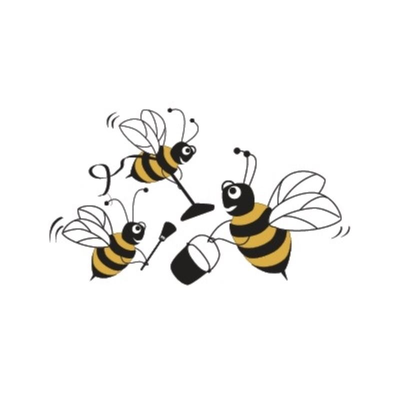 Three bees with cleaning tools — the 3-B'z mascots